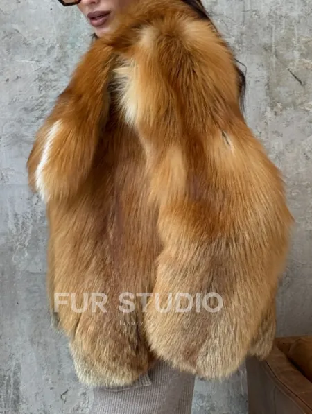 Короткая шуба из натуральной рыжей лисы - фото 2