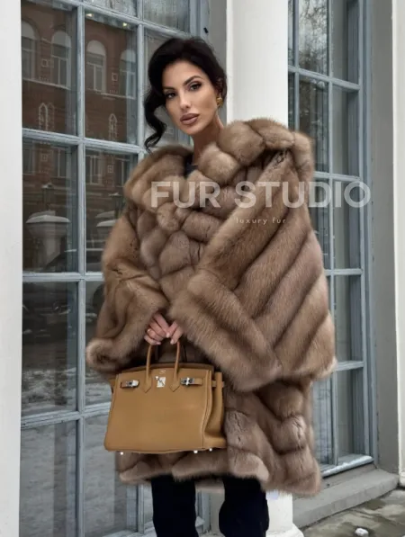 Шуба из меха куницы «летучая мышь» - фото 0