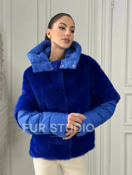 Женский пуховик - жилет норковый трансформер Electric Blue - фото 6