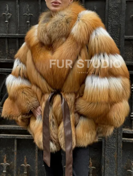 Шуба - пончо из меха рыжей (огненной) лисы - фото 2