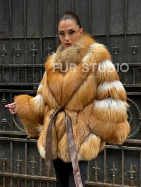 Шуба - пончо из меха рыжей (огненной) лисы - фото 0