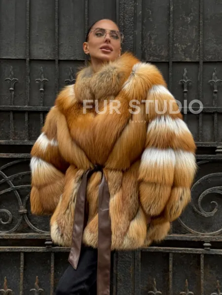 Шуба - пончо из меха рыжей (огненной) лисы - фото 7