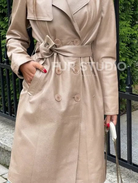 Кожаный тренч на пуговицах - фото 2