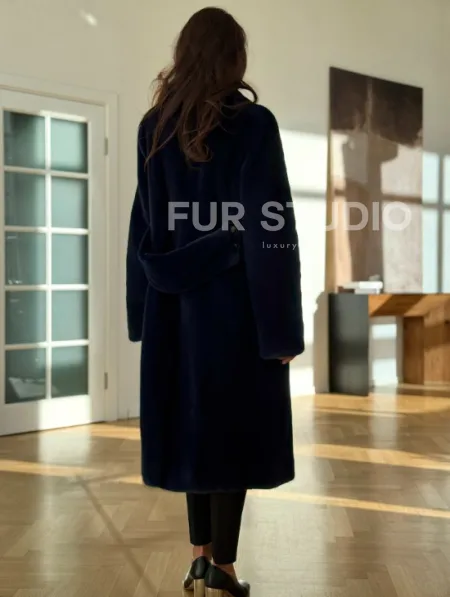 Норковая шуба темно-синего цвета - фото 8