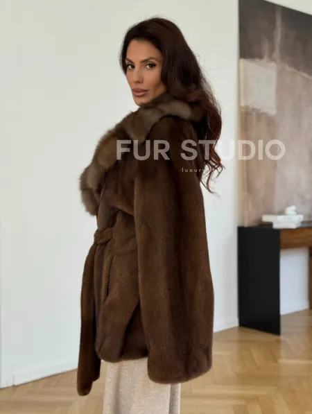 Норковый полушубок - цвет соболь - фото 7