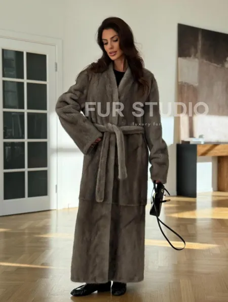 Норковая шуба серая длинная SILVER PREMIUM - фото 8