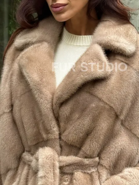 Длинная норковая шуба - цвет пастель - фото 1