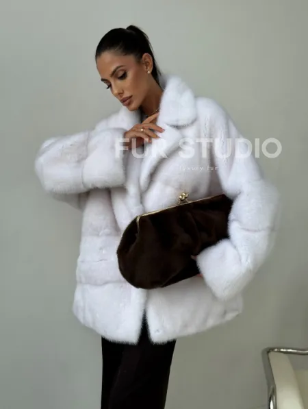 Белый норковый полушубок - фото 7