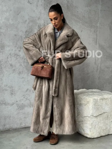 Длинная норковая шуба - цвет серый - фото 8