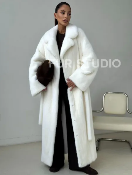 Белая длинная норковая шуба - фото 10