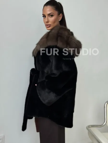 Норковый полушубок с капюшоном - летучая мышь - фото 5