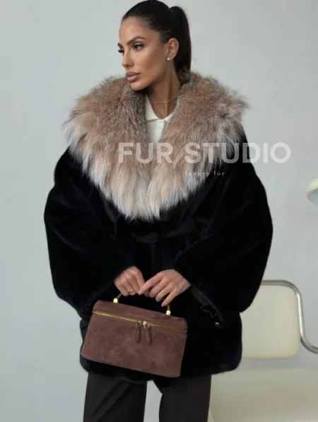 Норковый полушубок с капюшоном рысь - фото 4