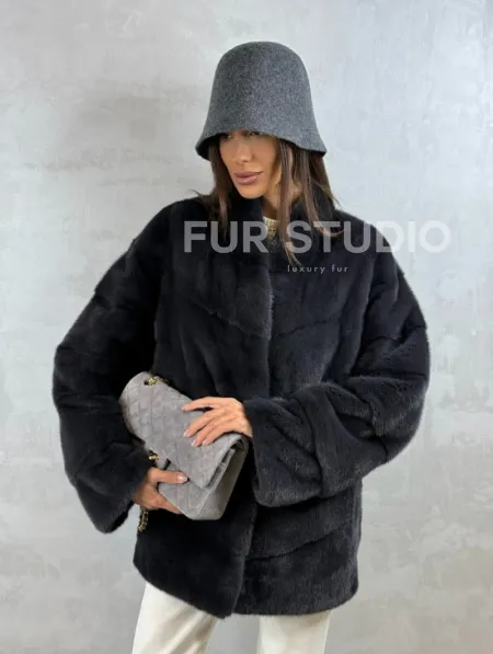 Полушубок норковый - темный графит - фото 7