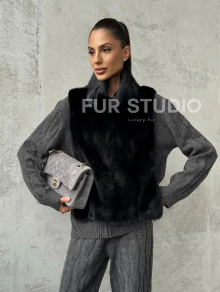 Черная манишка из меха норки - фото 5