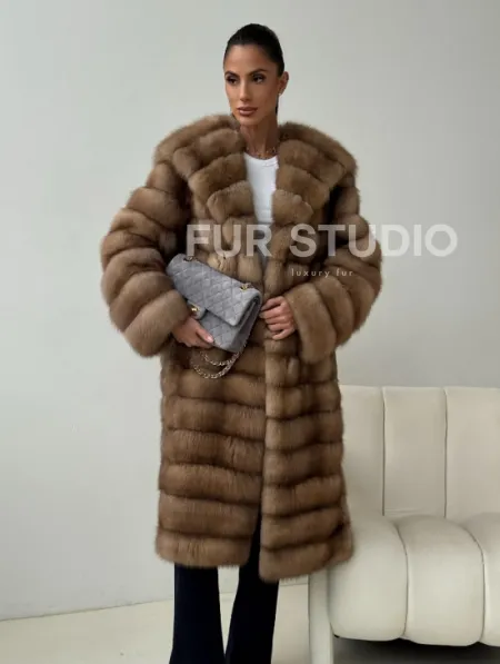 Шуба из куницы с капюшоном кобра - фото 4