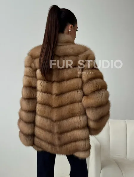 Шуба из куницы - стойка воротник - фото 1