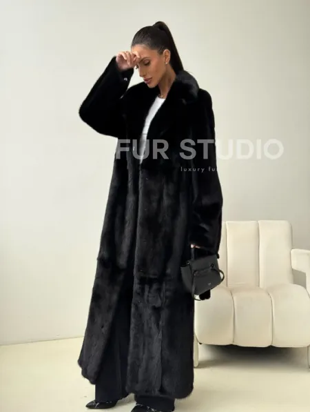 Черная норковая шуба с поясом - фото 9