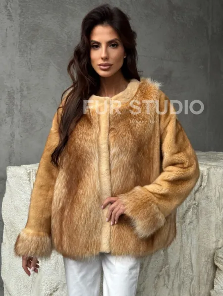 Норковый жакет с отделкой из меха енота - фото 0