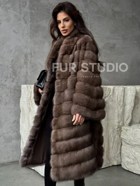 Шуба из куницы V-образный воротник - фото 0