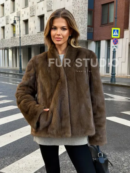 Короткий норковый жакет - цвет соболь - фото 6