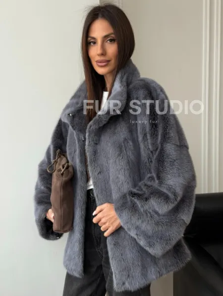 Короткая норковая шуба - стойка воротник - фото 8