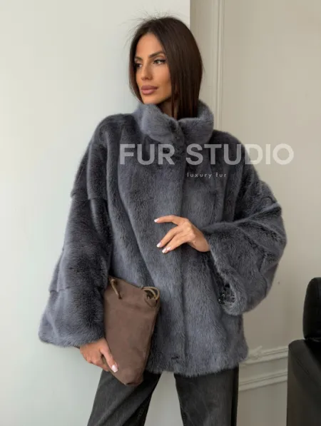 Короткая норковая шуба - стойка воротник - фото 0