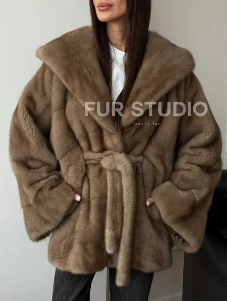 Норковая шуба пастель с капюшоном - фото 5