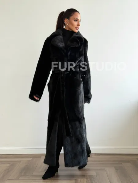 Черная шуба из меха норки - классический стиль - фото 8