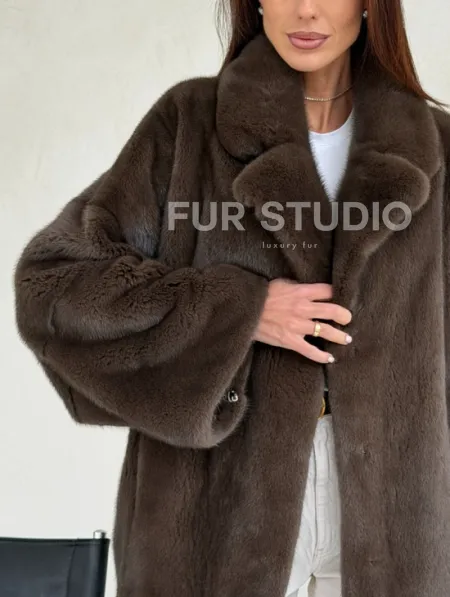 Меховой норковый жакет - английский воротник - фото 1