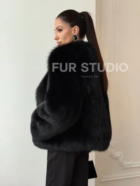 Черная короткая шуба из песца - фото 7