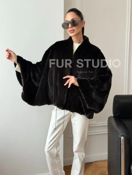 Короткая норковая шуба - пончо - фото 8