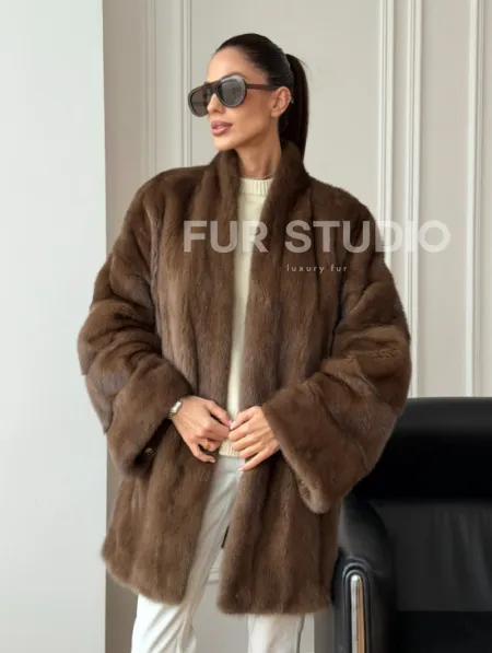 Полушубок из норки - цвет соболь - фото 12