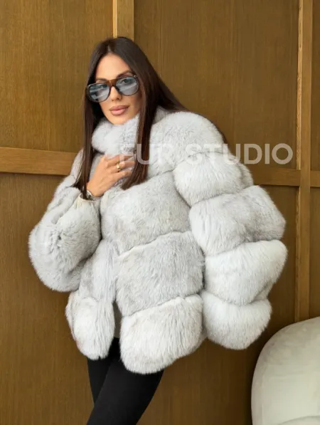 Шуба из натурального песца - стойка воротник - фото 12