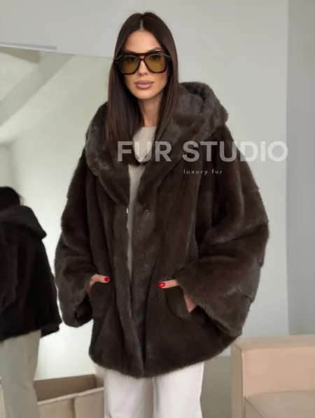 Зимняя норковая шуба с капюшоном - фото 0