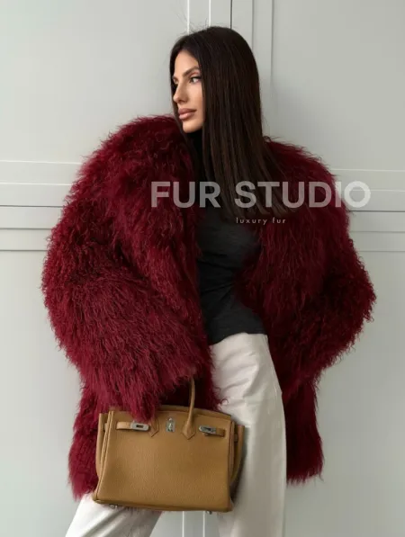 Шуба из ламы PREMIUM - бургунди - фото 9