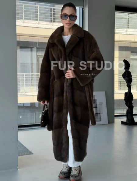 Коричневая норковая шуба - кимоно - фото 0