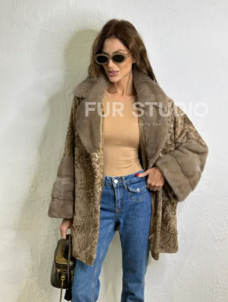 Каракуль кимоно паркет английский воротник - фото 5