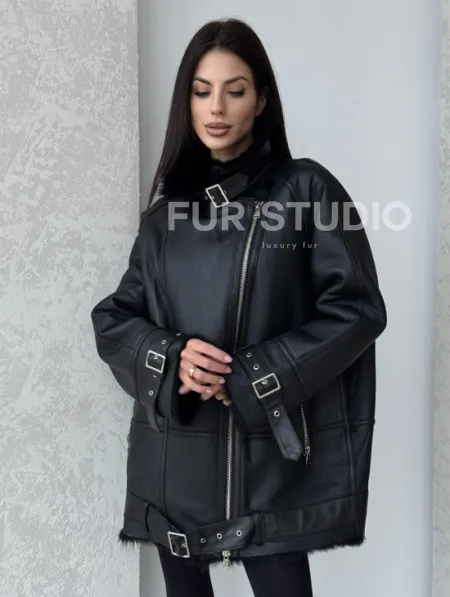 Черная дубленка - авиатор на тоскане - фото 3