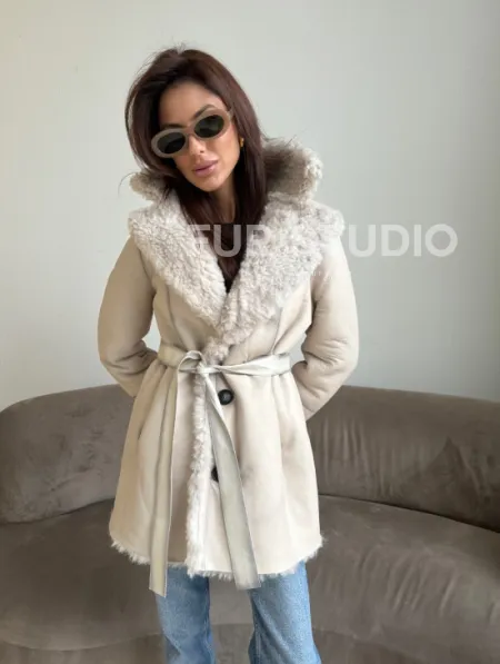 Двусторонняя дублёнка - шуба, мех тиградо английский воротник - фото 8