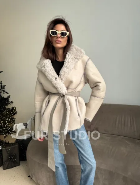 Двусторонняя дублёнка - шуба, мех тиградо английский воротник - фото 11