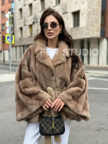 Шуба автоледи из норки цвет бежевый - фото 0