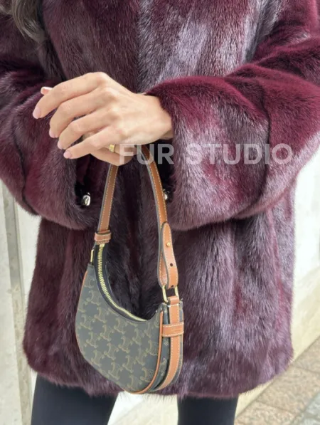 Женская норковая курточка - цвет бордо - фото 1