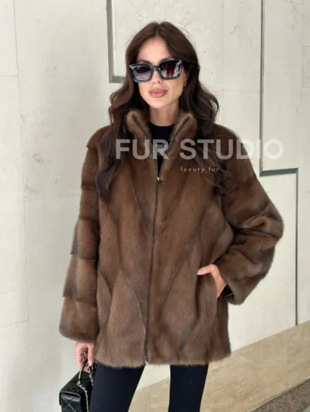Норковая шуба в коричневом оттенке - Соболь - фото 1
