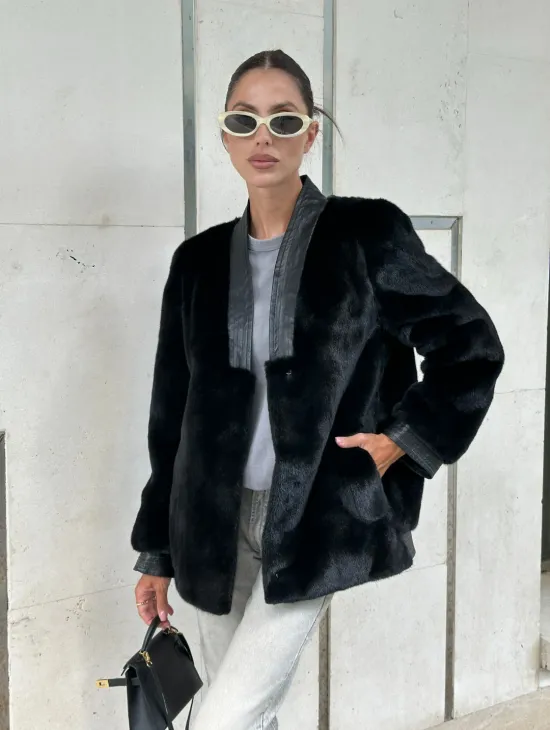 Шуба - жакет из меха норки с отделкой из кожи - фото 8