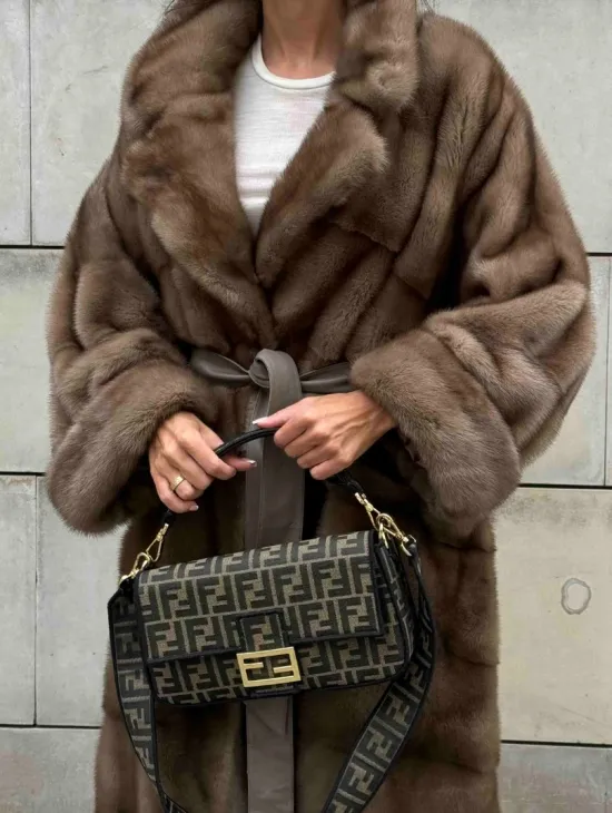 Кимоно шуба из меха норки - цвет темный пастель - фото 2