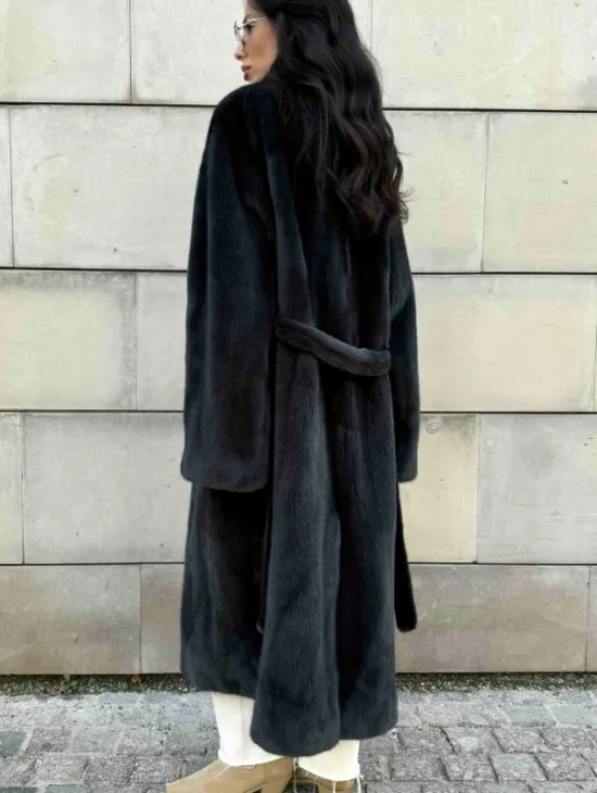 Шуба норковая цельный мех PREMIUM COLLECTION VELVET - цвет графит - фото 8