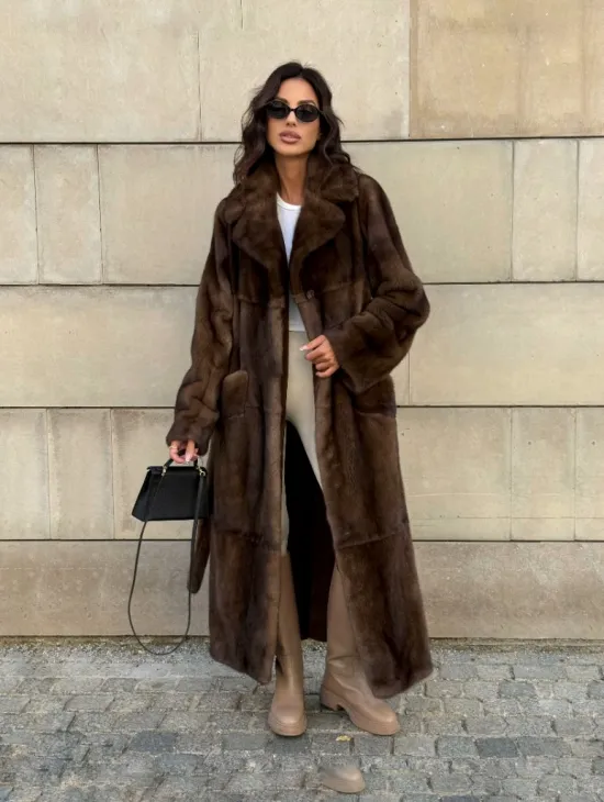 Норковая шуба, мех NAFA роспуск , английский воротник - цвет соболь - фото 11