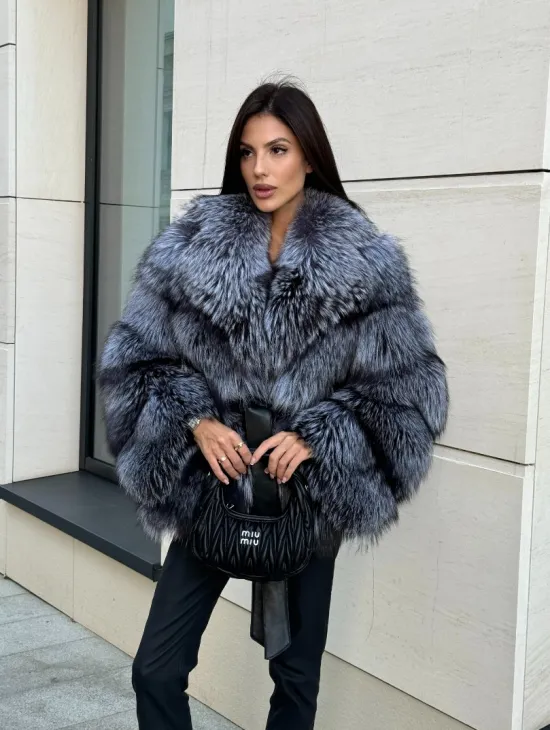 Шуба из меха чернобурки - английский воротник - фото 7