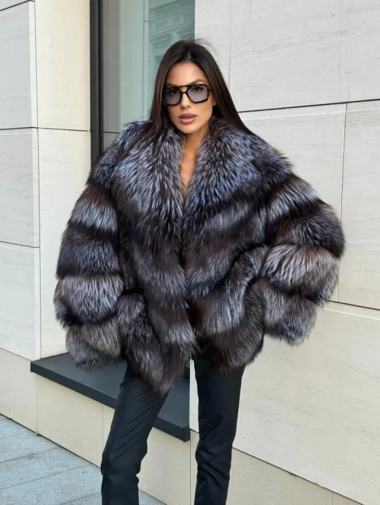 Шуба из чернобурки в натурально-бронзовом цвете, английский воротник - фото 10