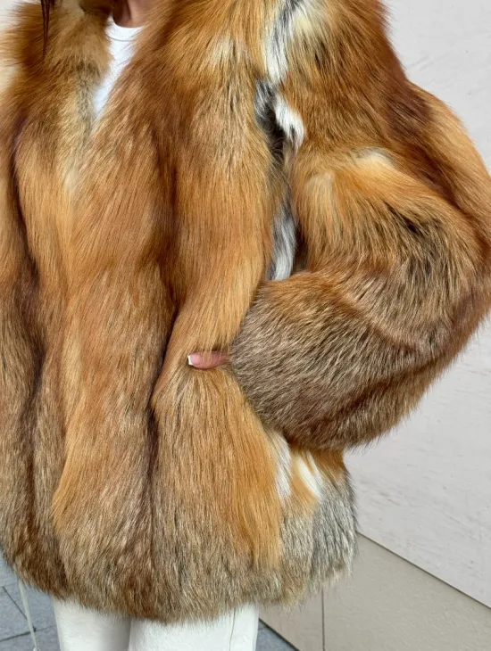 Шуба из меха огненной лисы Vintage style, цельные пластины - фото 1